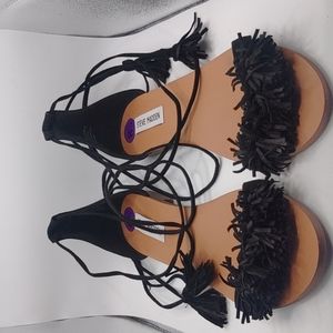 Black Lace up, Tasseled Steve Madden Flat Sandals